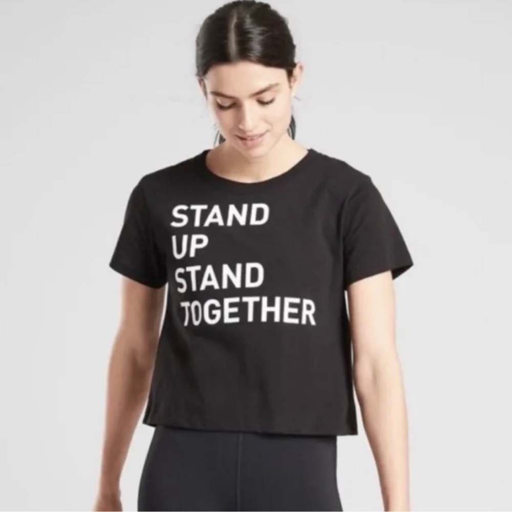 Athleta Stand Up Stand Together Graphic Tee Small Black Short Crop Casual Top